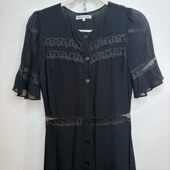 Reformation Black Midi Dress with Sheer Accents - Picture 5 of 8